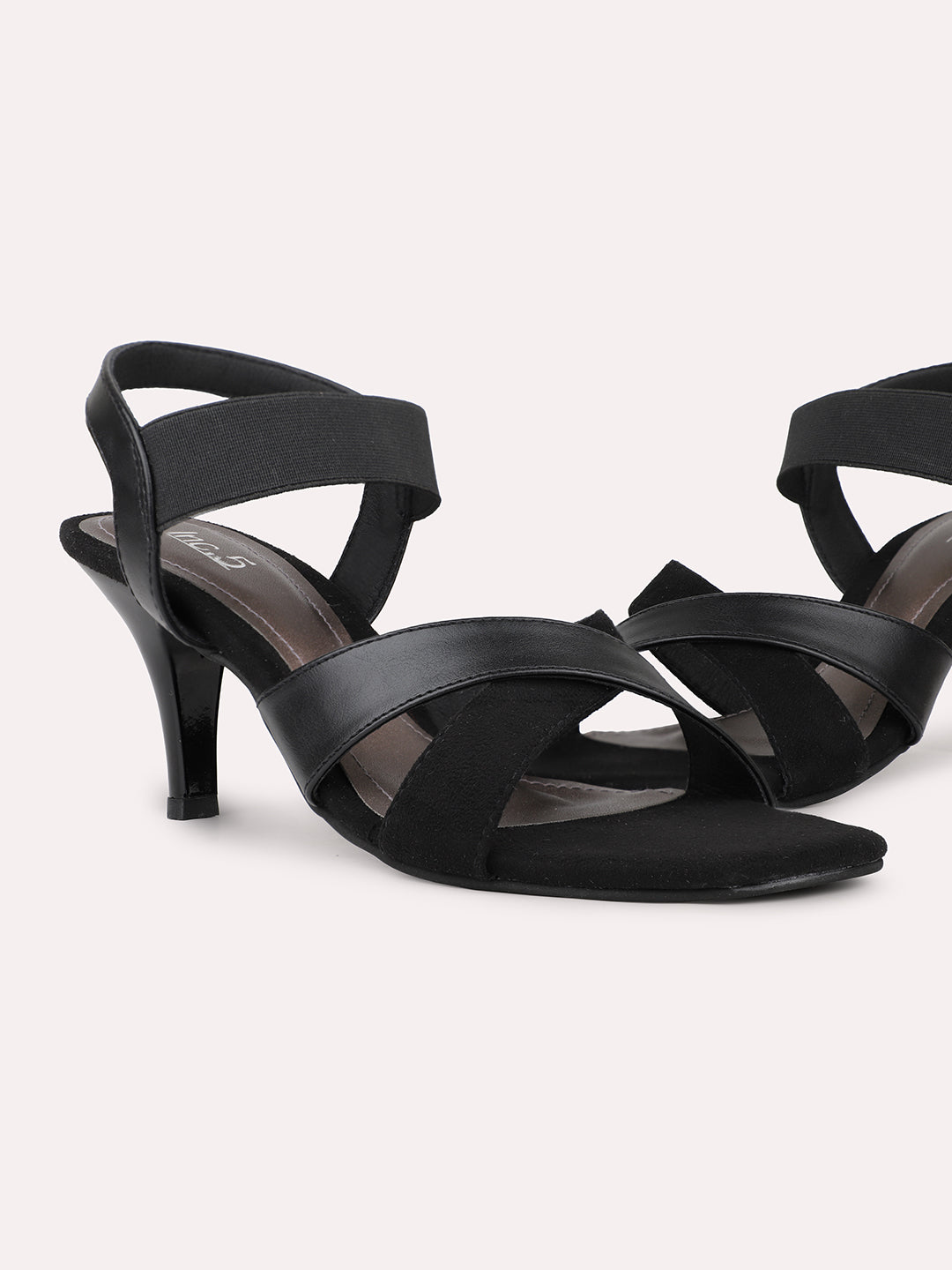 Womens Black Party Wear Solid Square Toe Sandals