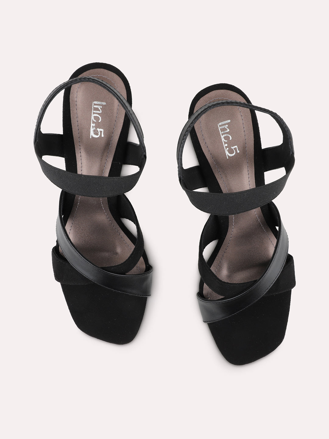 Womens Black Party Wear Solid Square Toe Sandals