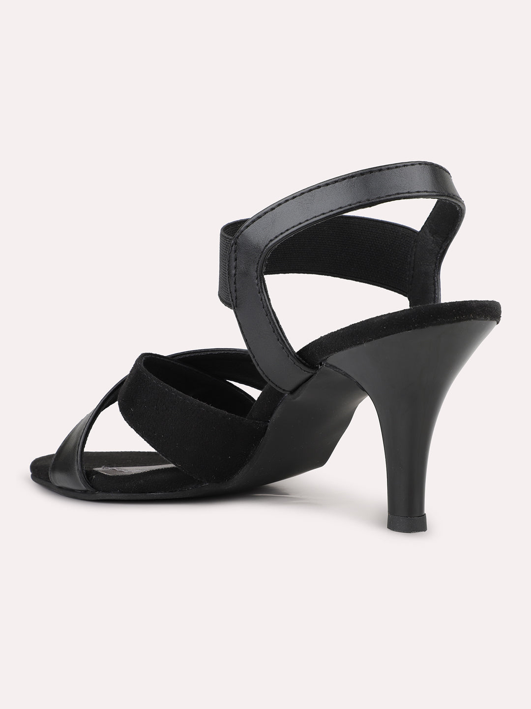 Womens Black Party Wear Solid Square Toe Sandals