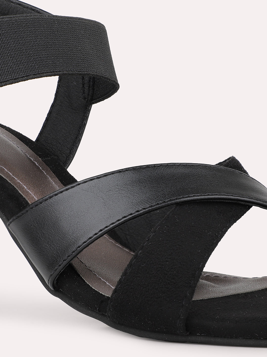 Womens Black Party Wear Solid Square Toe Sandals