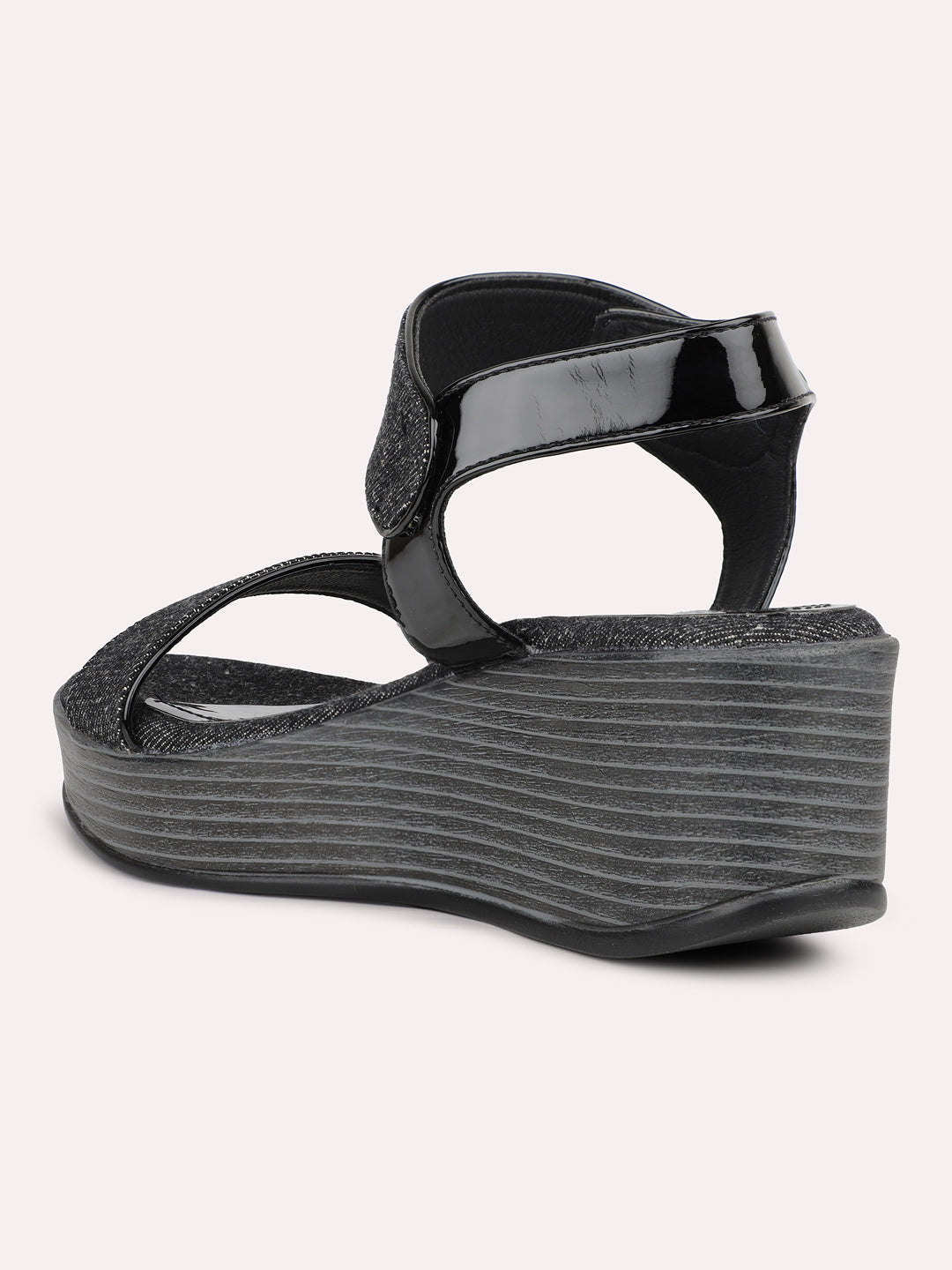 Womens Black Casual Open toe Wedges Sandals