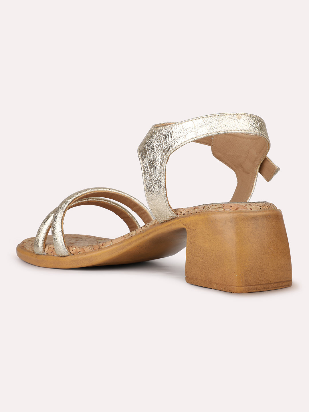 Womens Gold Casual Solid Square Toe Sandals