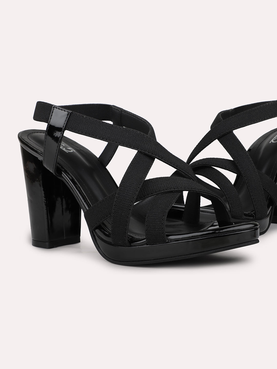 Womens Black Party Wear Strappy Open toe Block Heel Sandals