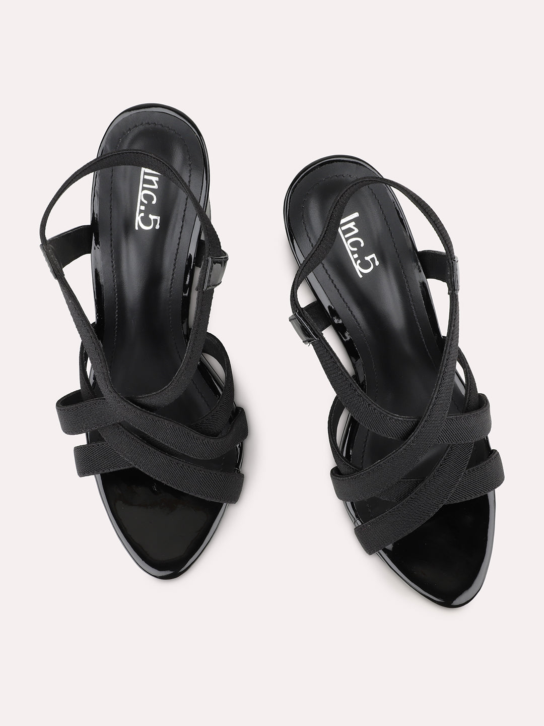 Womens Black Party Wear Strappy Open toe Block Heel Sandals