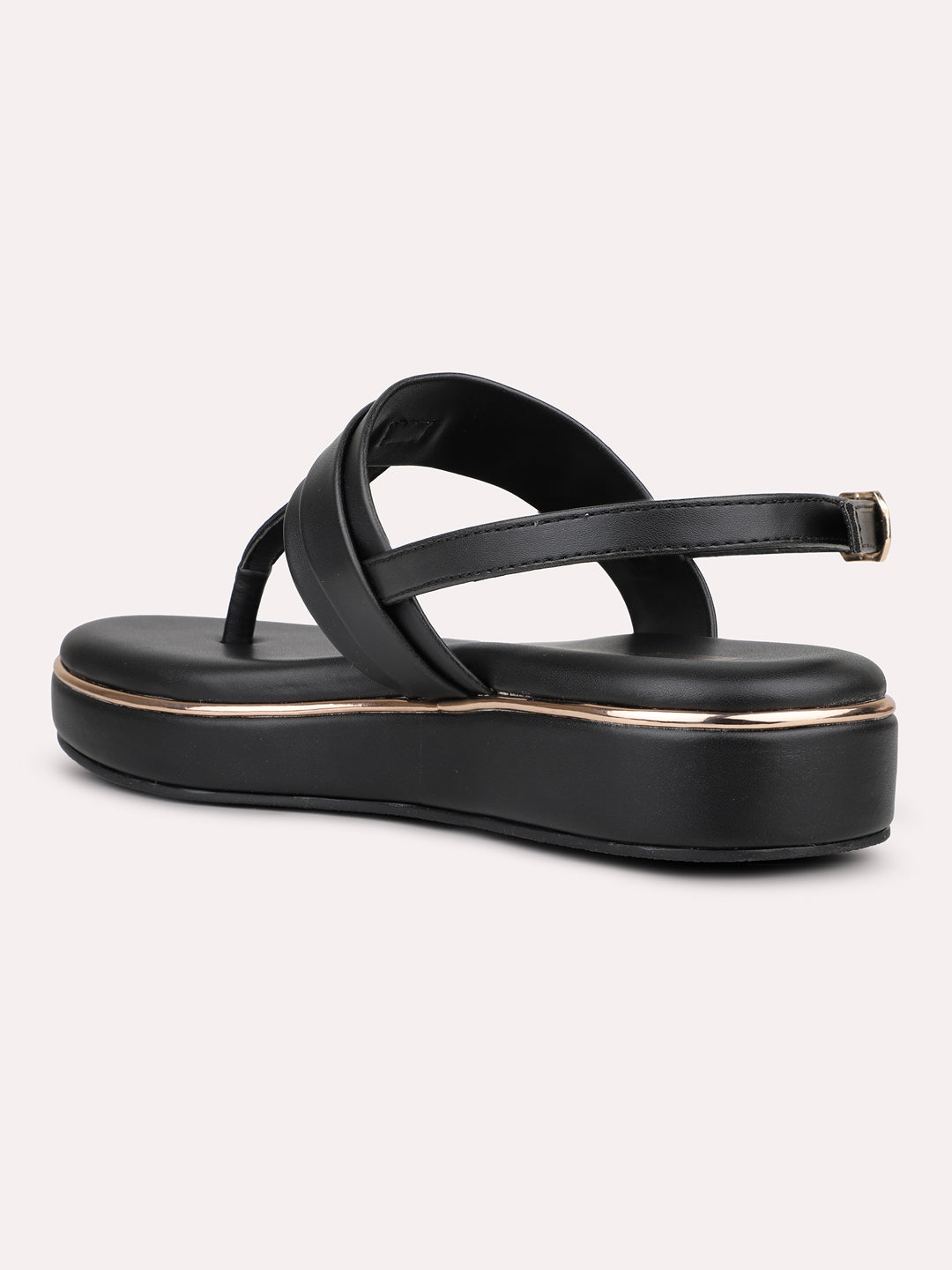 Womens Black Casual Solid Round Toe Sandals