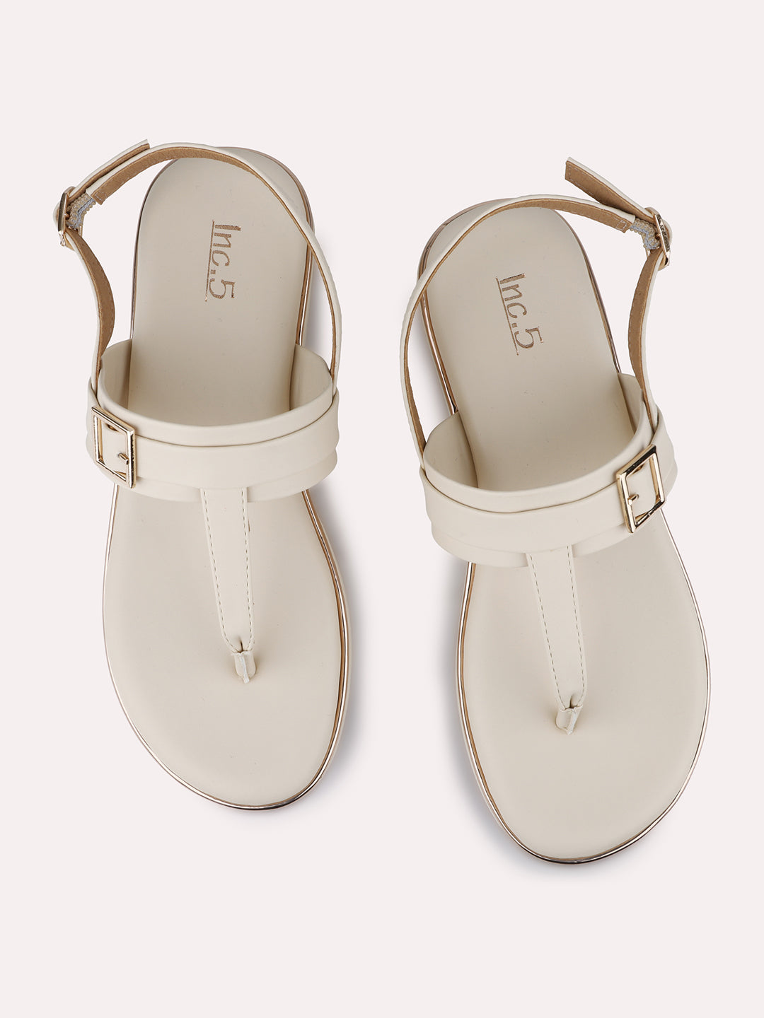 Womens Cream Casual Solid Round Toe Sandals