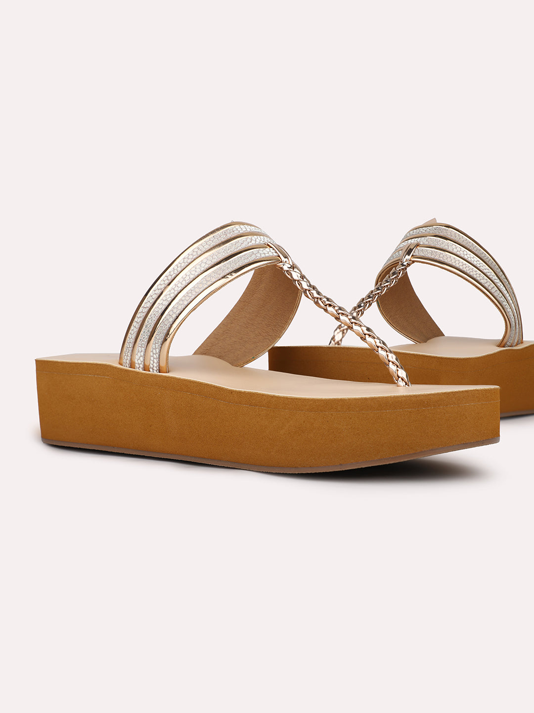 Womens Rose Gold Casual Solid Round Toe Sandals