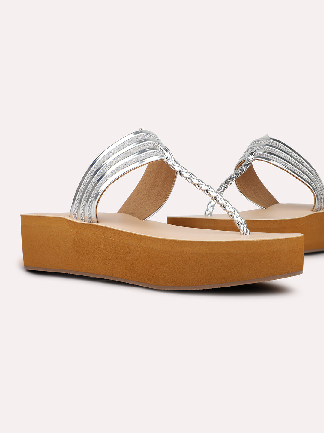 Womens Silver Casual Solid Round Toe Sandals