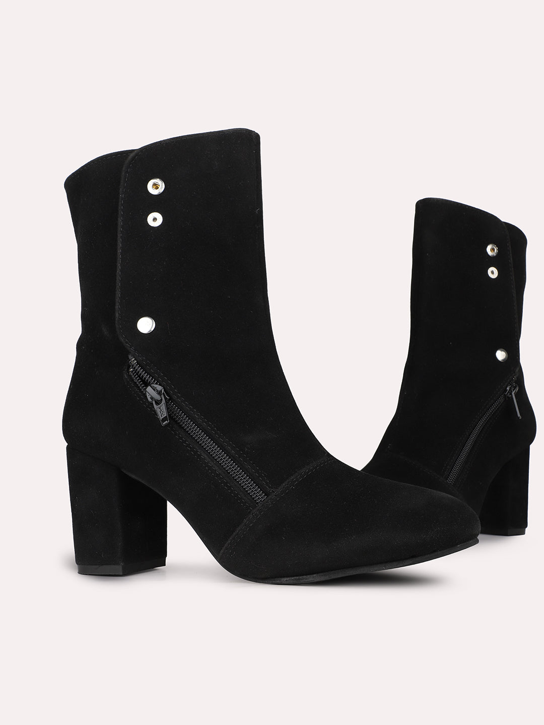 Womens Black Solid Pointed Toe Party Wear Heels Boots