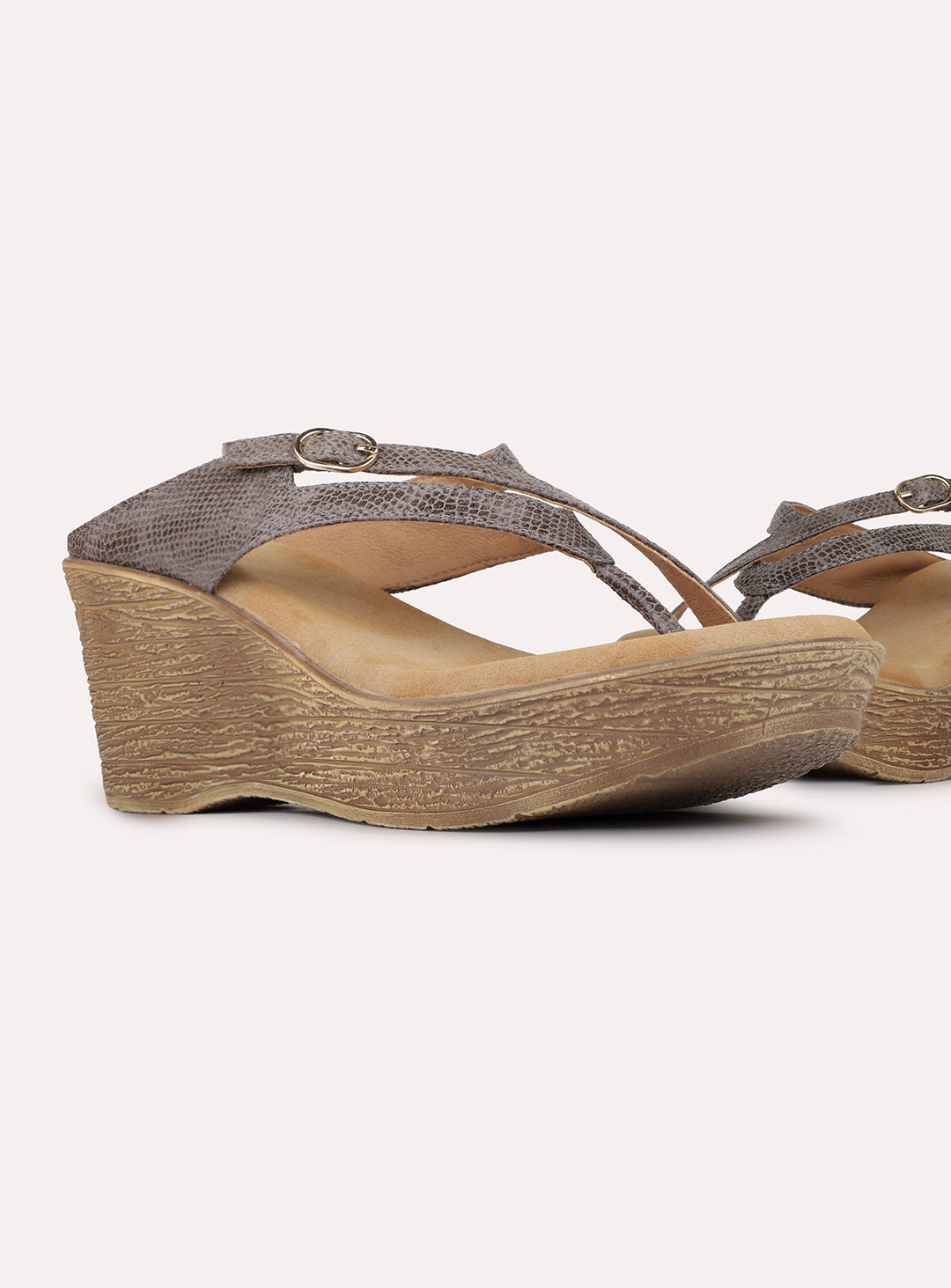 Womens Grey Casual Embellished Round Toe Wedge Heels