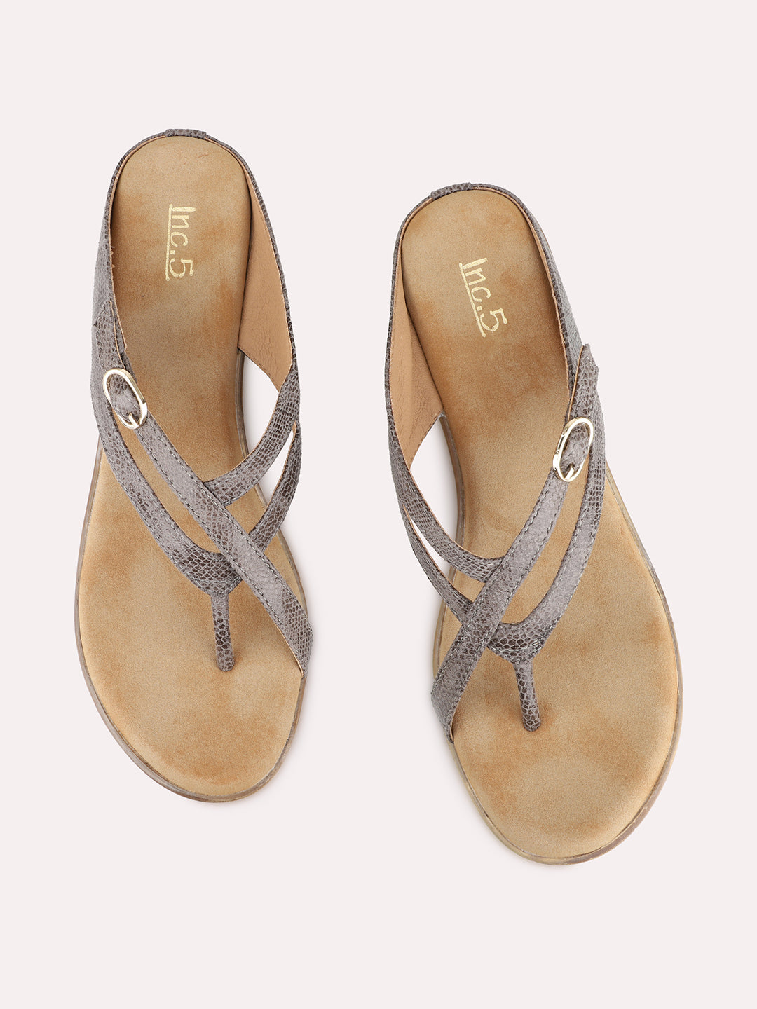 Womens Grey Casual Embellished Round Toe Wedge Heels
