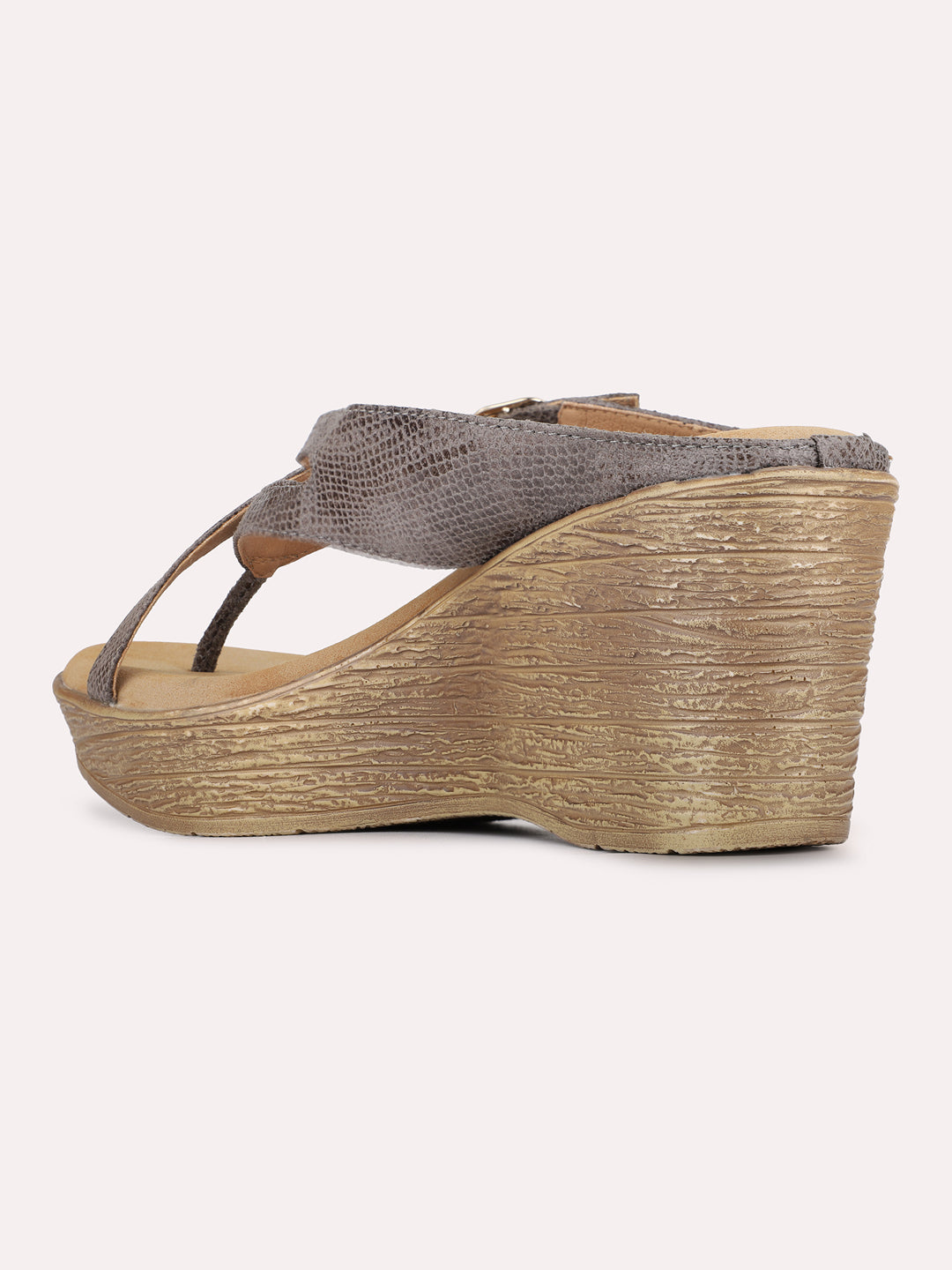 Womens Grey Casual Embellished Round Toe Wedge Heels