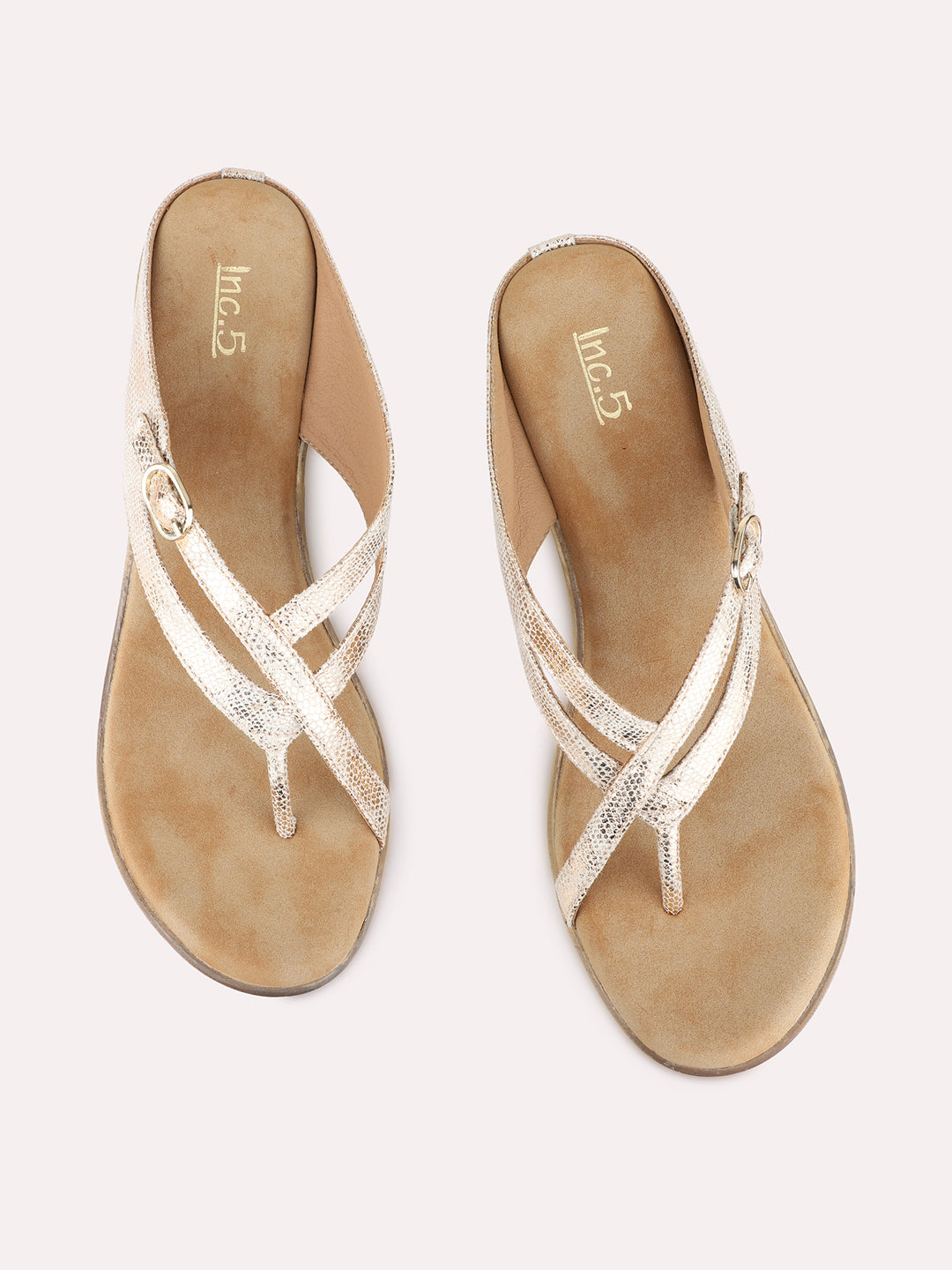 Womens Rose Gold Casual Embellished Round Toe Wedge Heels