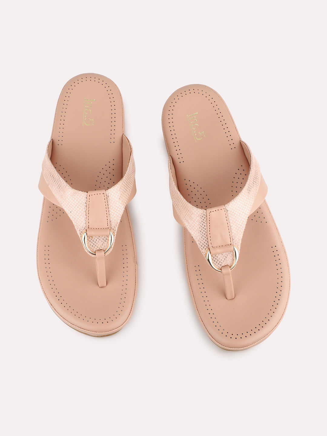 Womens Peach Solid Round Toe Casual Flat Slip-on Sandals