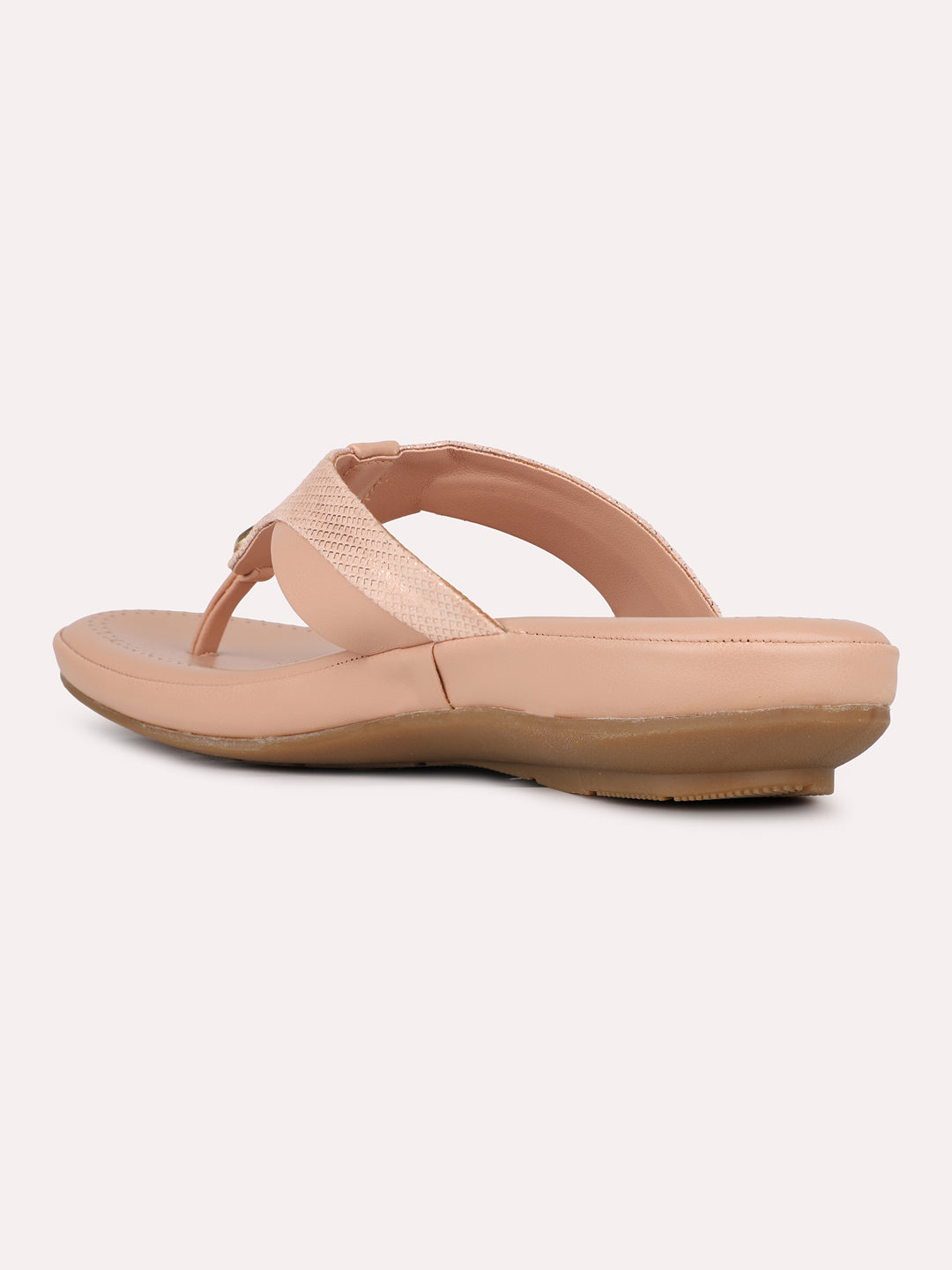 Womens Peach Solid Round Toe Casual Flat Slip-on Sandals