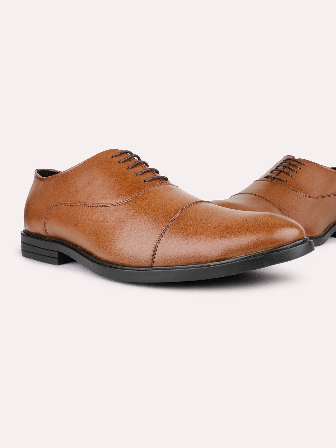 Mens Tan Formal Solid Pointed Toe Derby Shoes