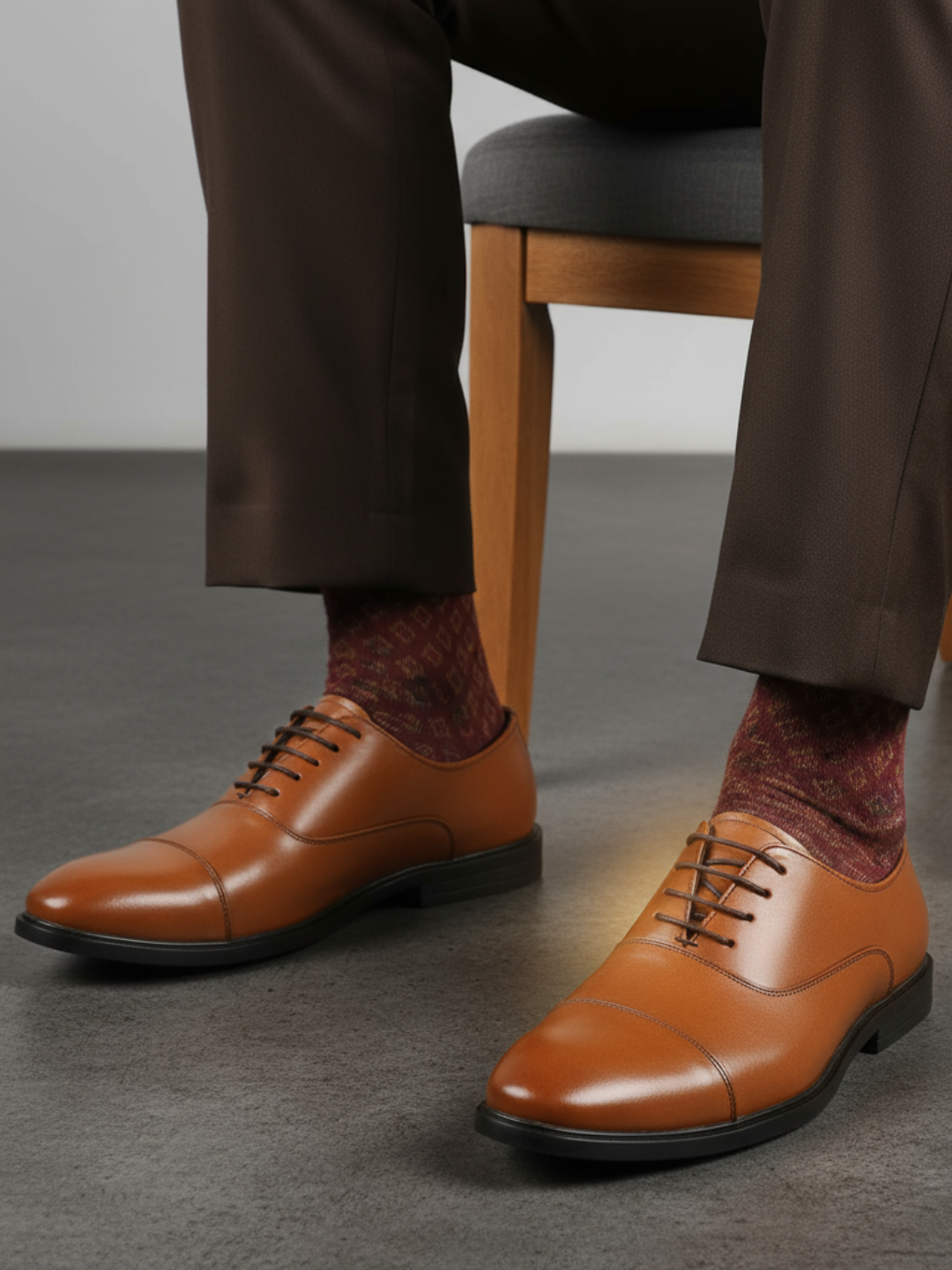 Mens Tan Formal Solid Pointed Toe Derby Shoes