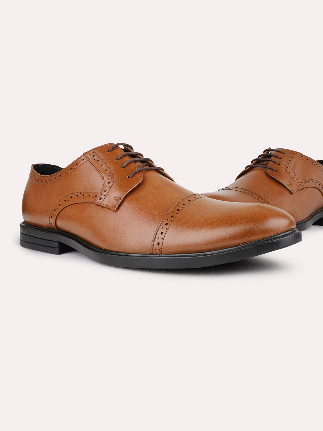 Mens Tan Formal Solid Pointed Toe Derby Shoes