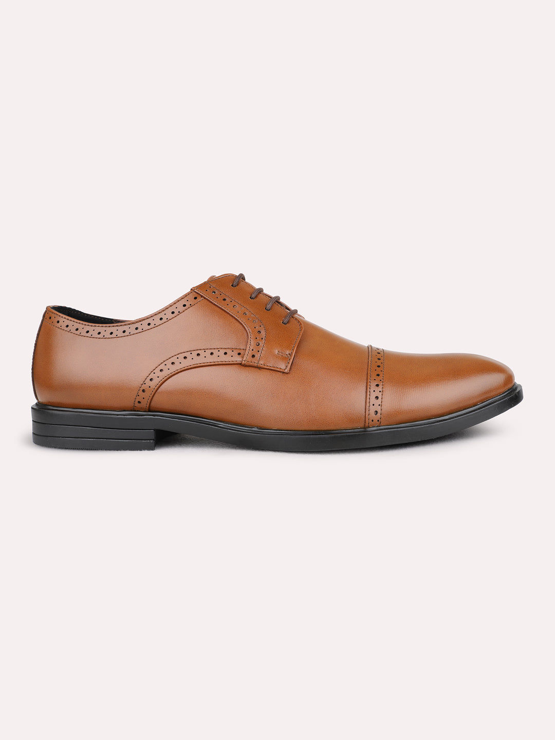 Mens Tan Formal Solid Pointed Toe Derby Shoes