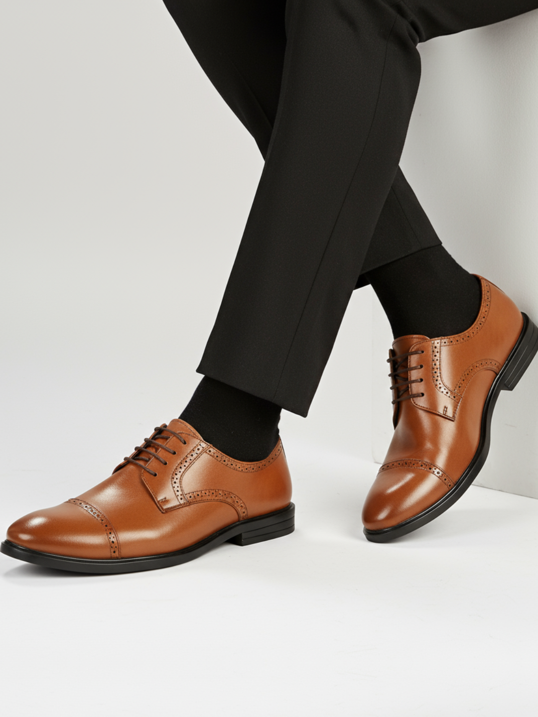 Mens Tan Formal Solid Pointed Toe Derby Shoes