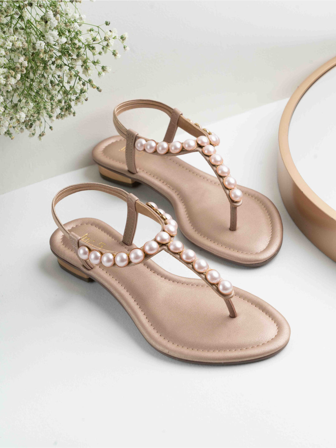 Womens Rose Gold Ethnic Embellished Round Toe Casual Sandals