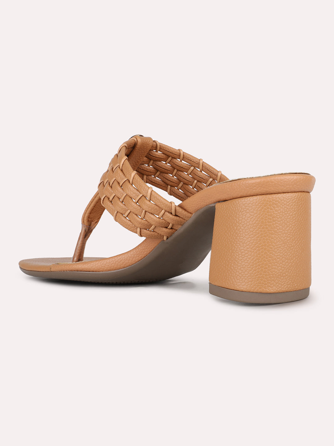 Women Beige Party Wear Embellished Round Toe Block Heel Sandals