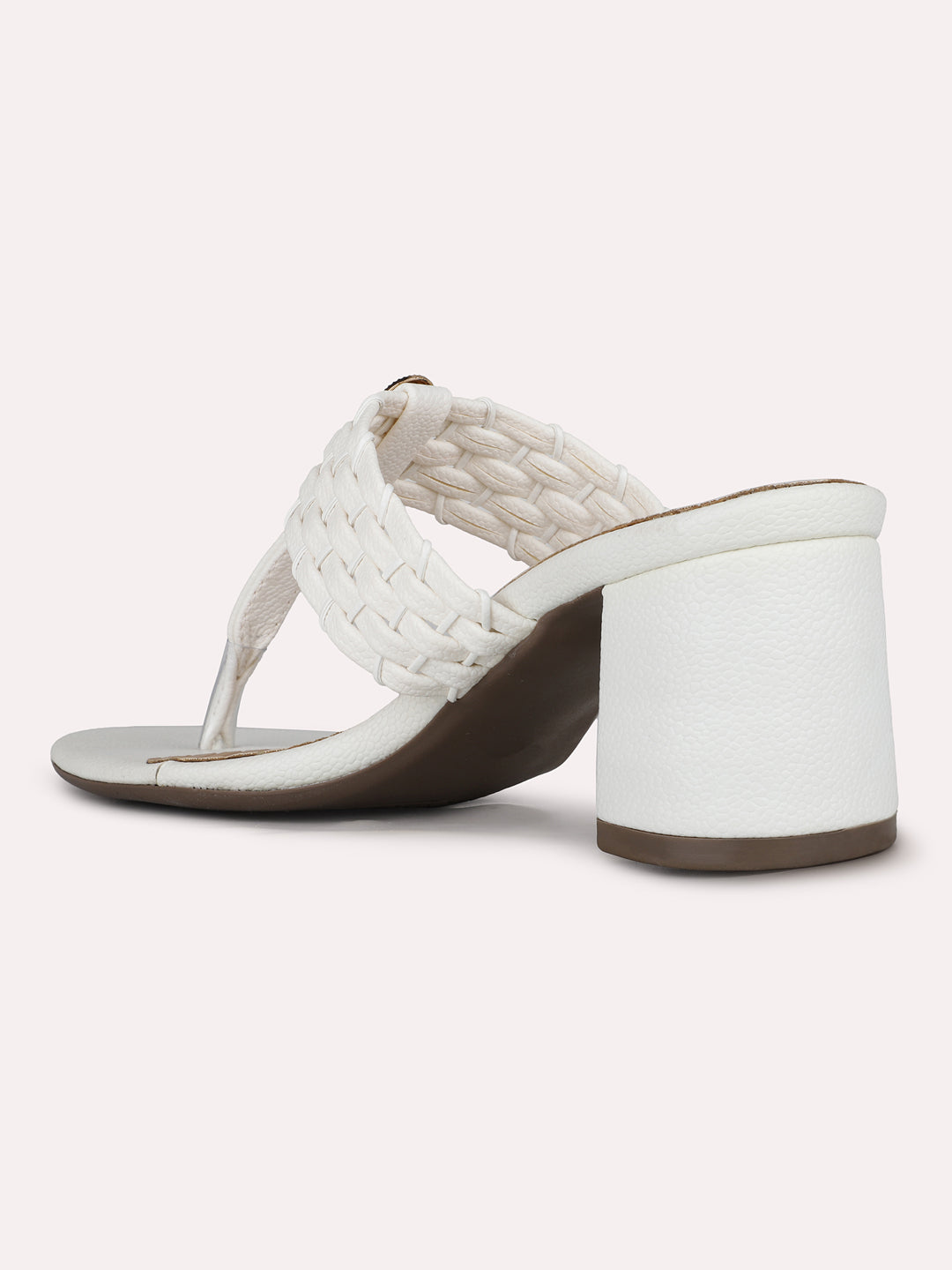 Women White Party Wear Embellished Round Toe Block Heel Sandals