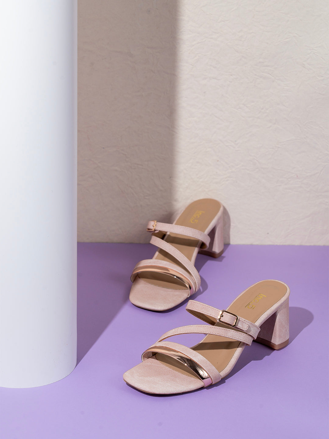 Womens Peach Printed Square Toe Party Wear Heel Mules