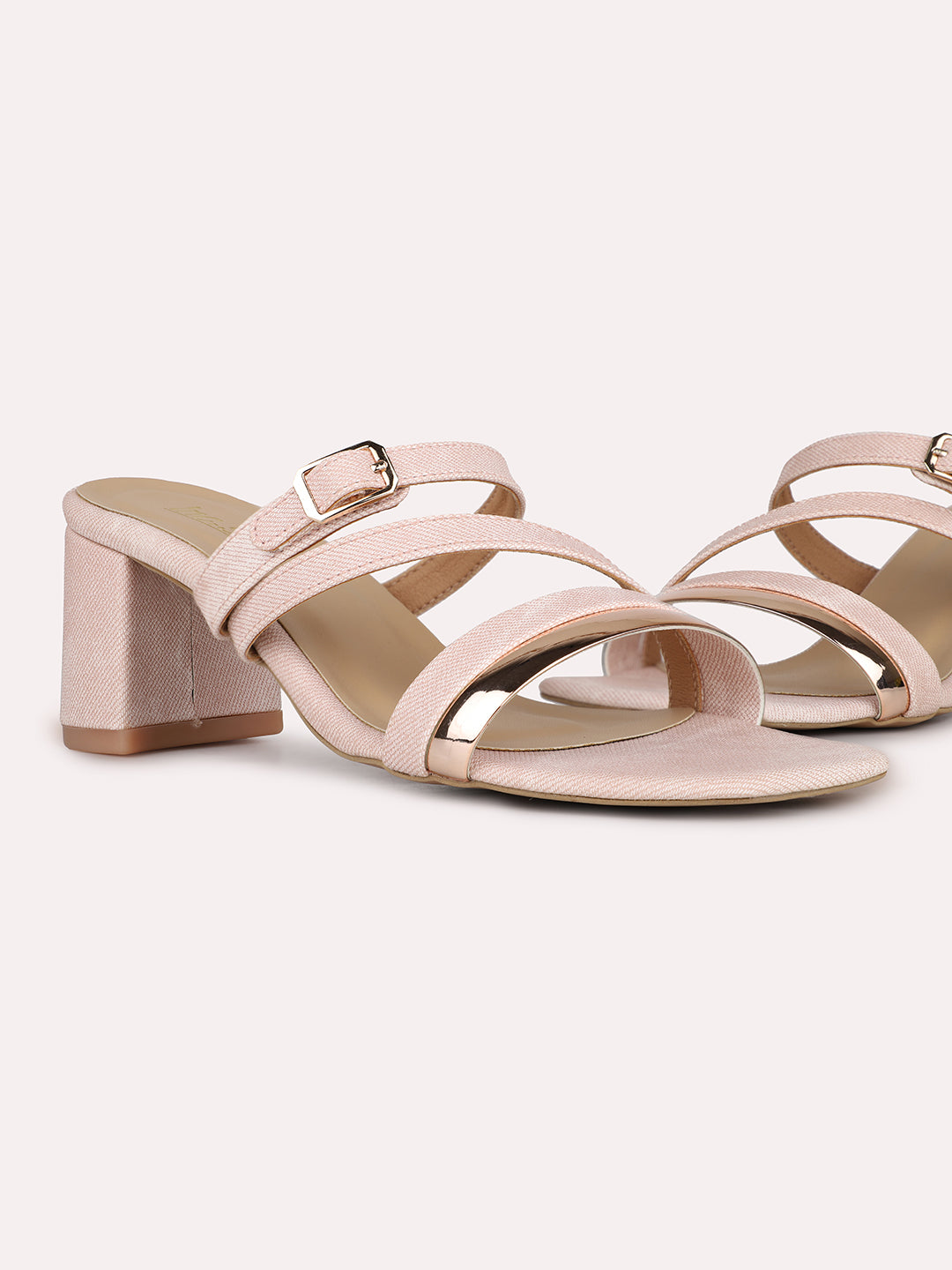 Womens Peach Printed Square Toe Party Wear Heel Mules