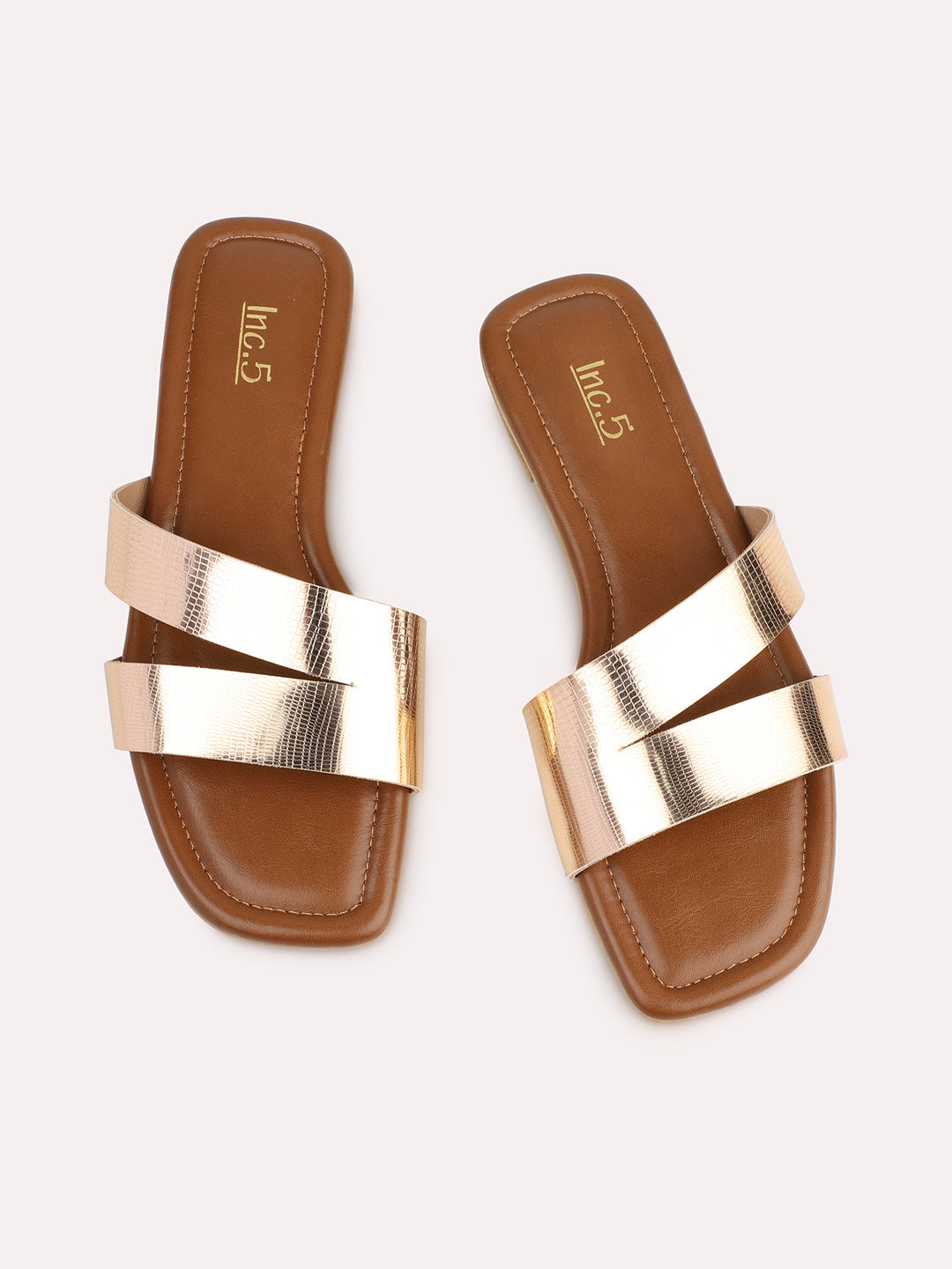 Womens Rose Gold Solid Open Toe Casual Flat Sandals