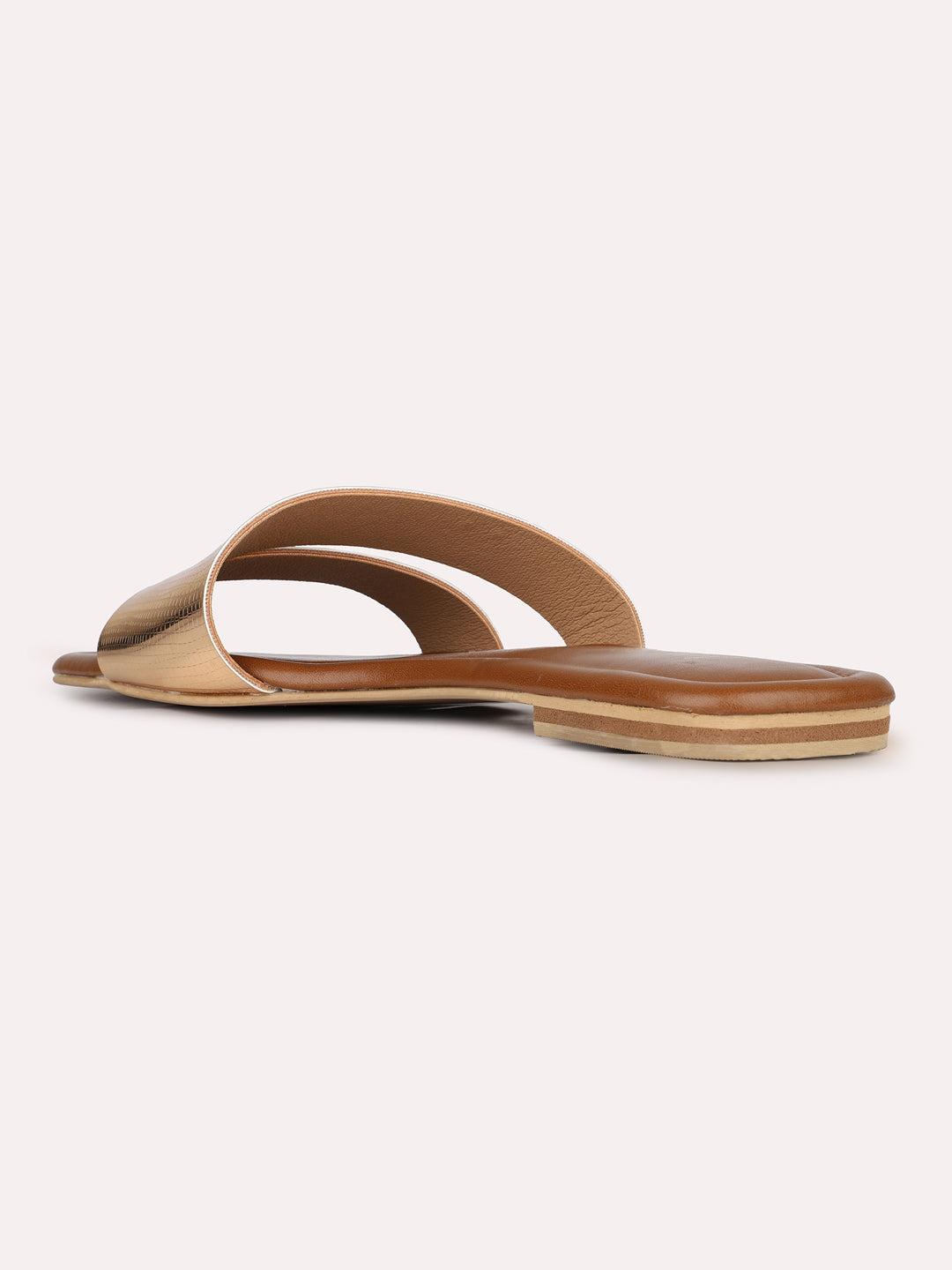 Womens Rose Gold Solid Open Toe Casual Flat Sandals