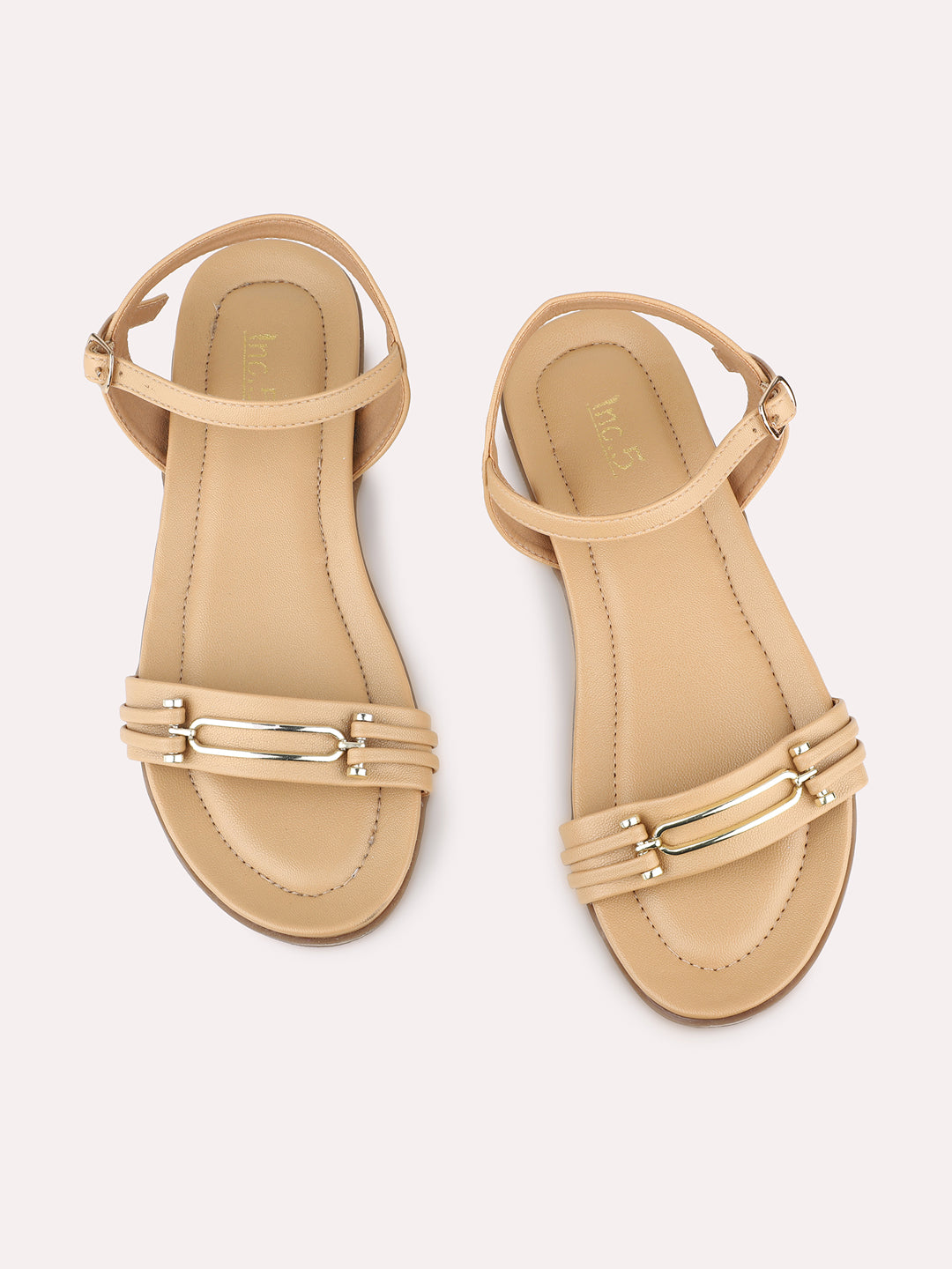 Womens Beige Solid Round Toe Party Wear Wedge Heels