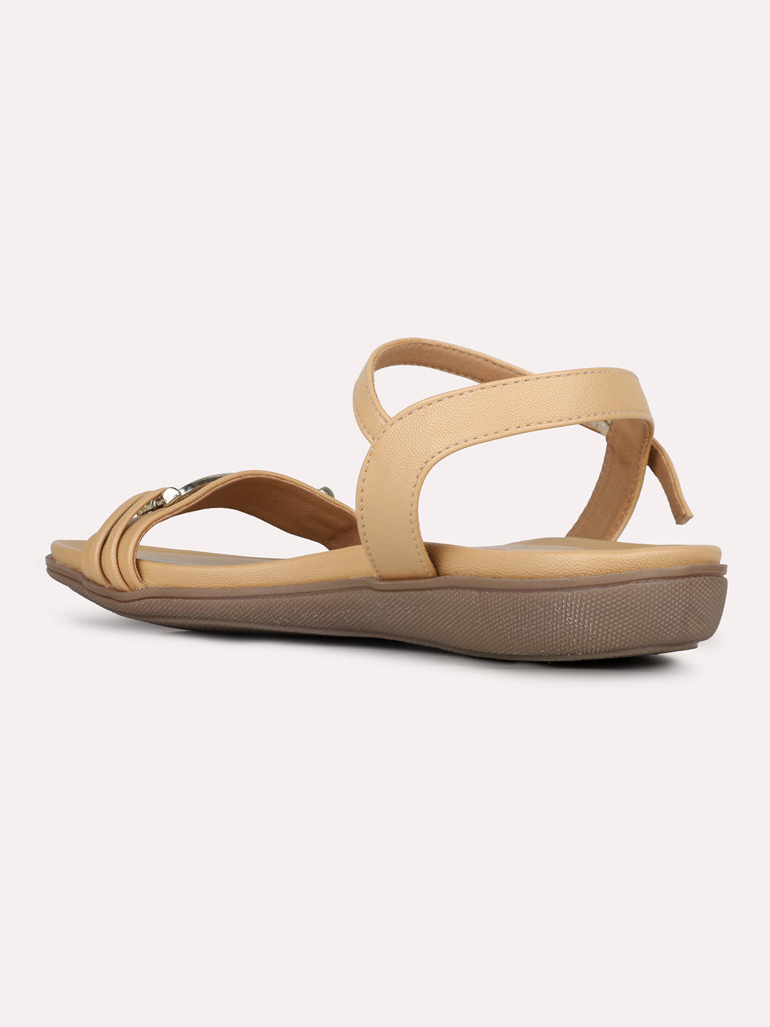 Womens Beige Solid Round Toe Party Wear Wedge Heels