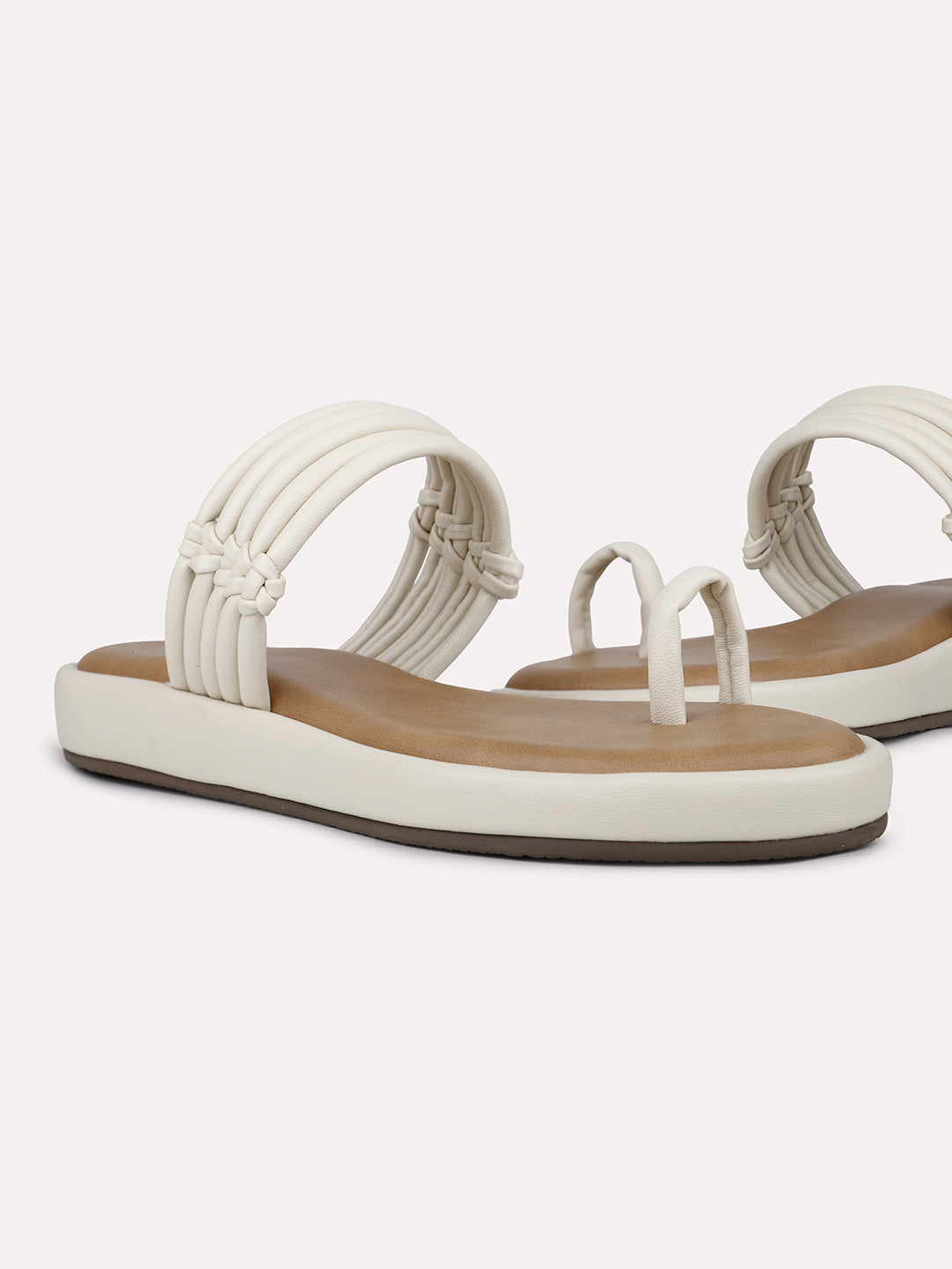 Womens Cream Casual Solid Round Toe Sandals