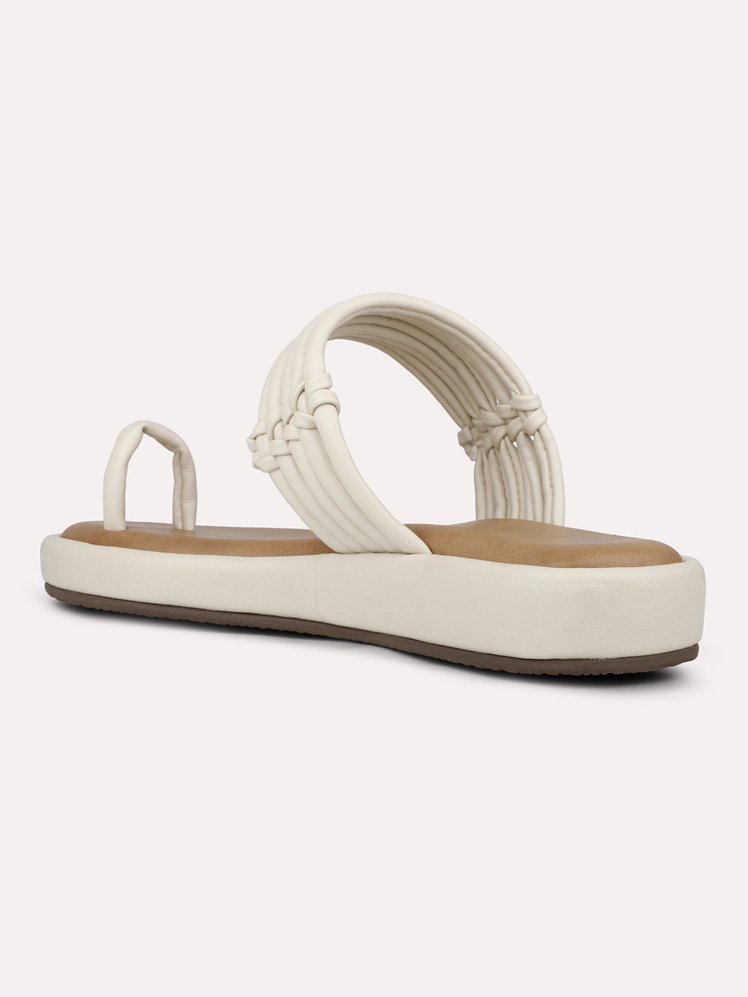 Womens Cream Casual Solid Round Toe Sandals