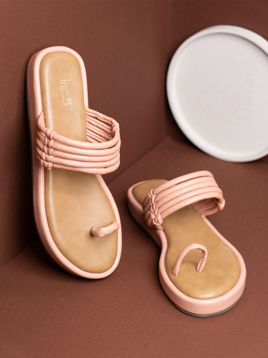 Womens Peach Casual Solid Round Toe Sandals