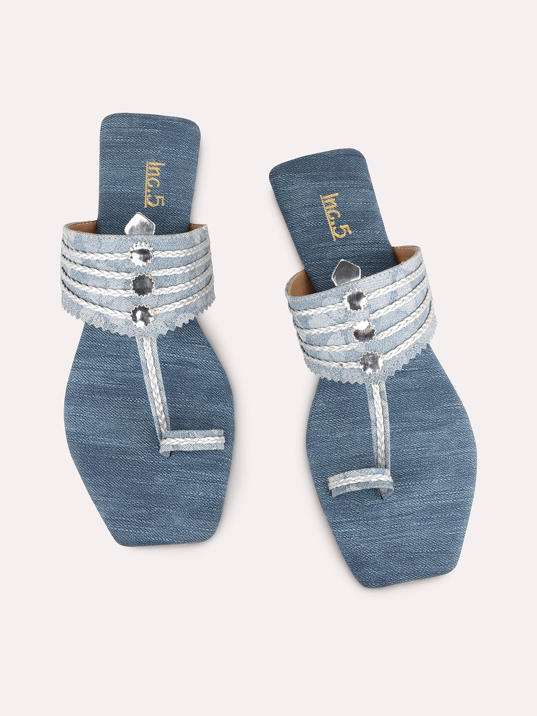 Womens Navy Square Toe Party Wear Kolhapuri Flats
