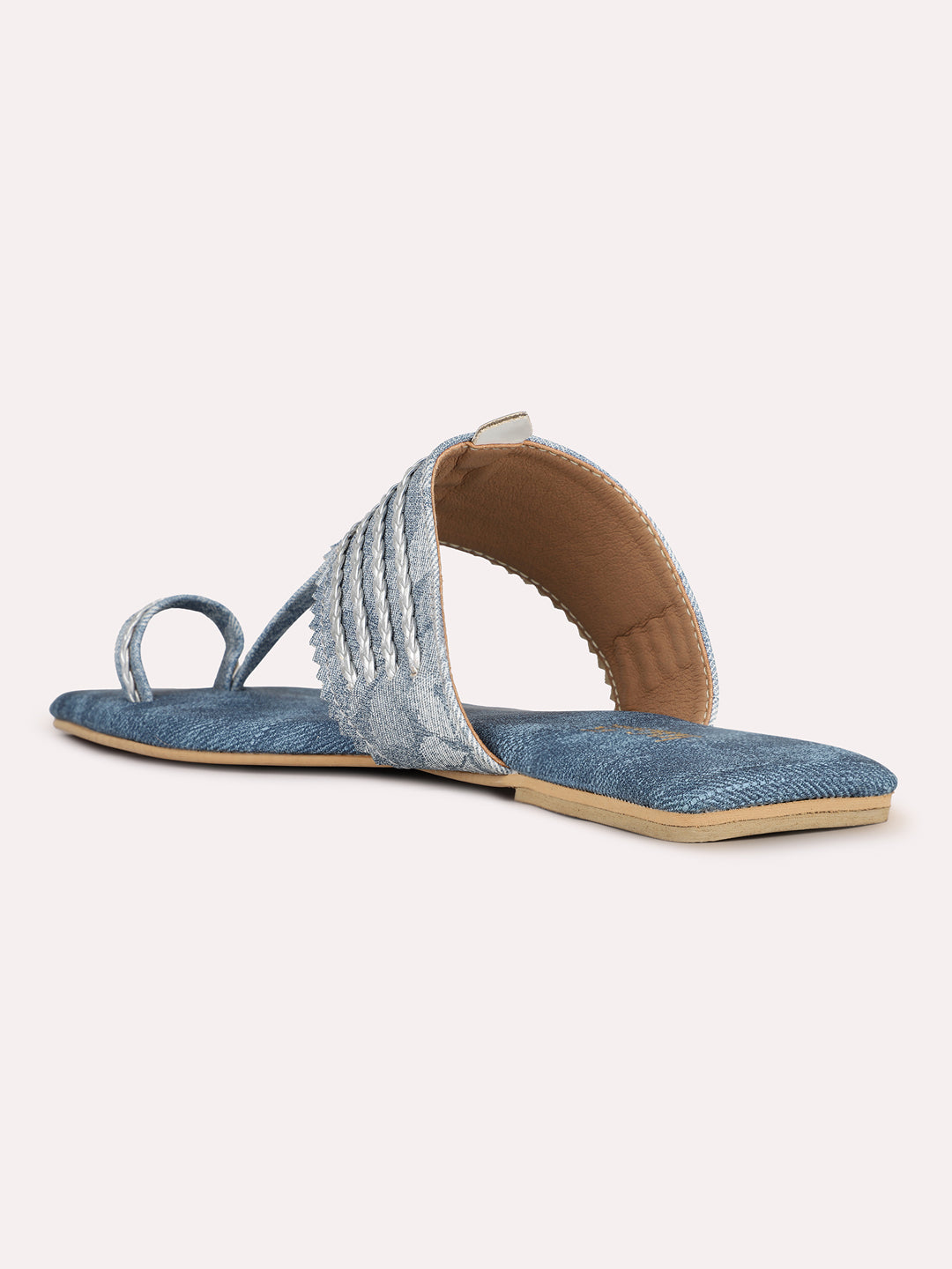 Womens Navy Square Toe Party Wear Kolhapuri Flat Slip-on Sandals