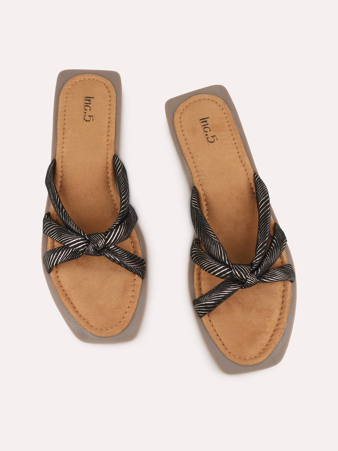Womens Golden Printed Square Toe Casual Flats