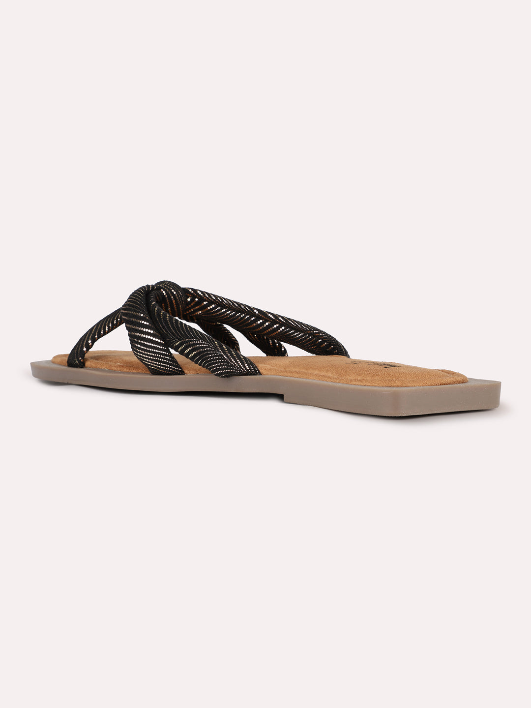 Womens Golden Printed Square Toe Casual Flats