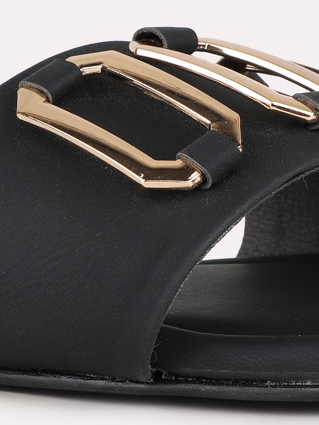 Women Black Casual Solid Pattern Open Toe Flats Slip-On Sandals