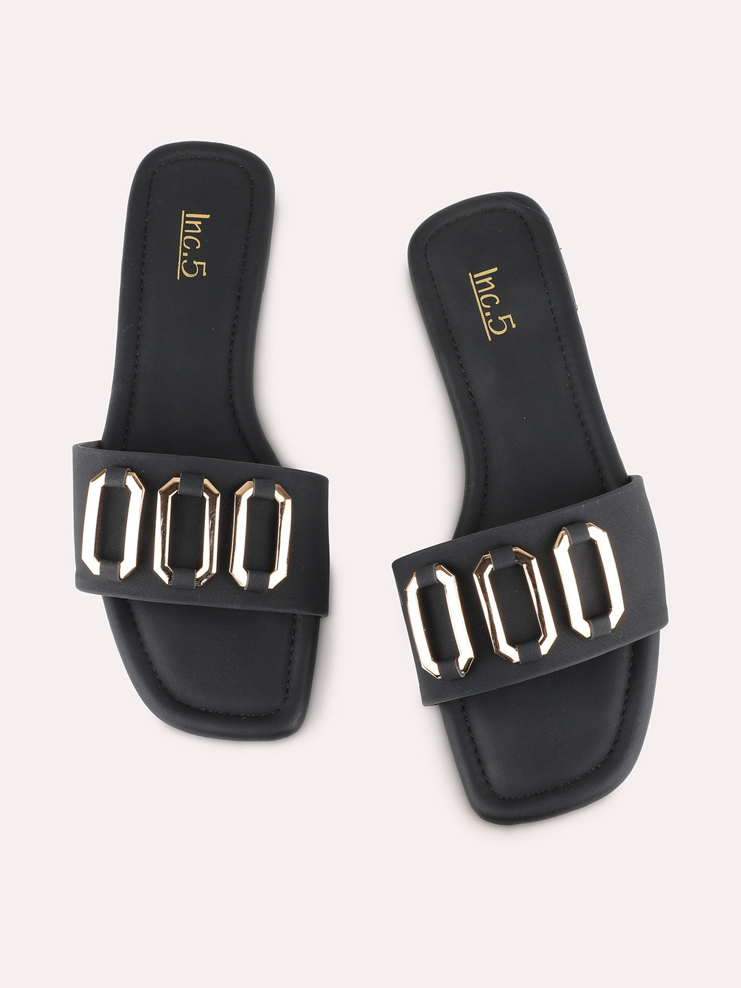 Women Black Casual Solid Pattern Open Toe Flats Slip-On Sandals