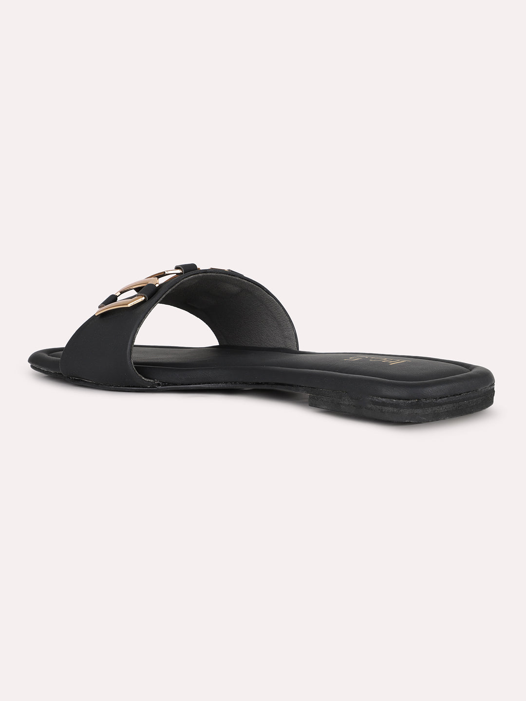 Women Black Casual Solid Pattern Open Toe Flats Slip-On Sandals
