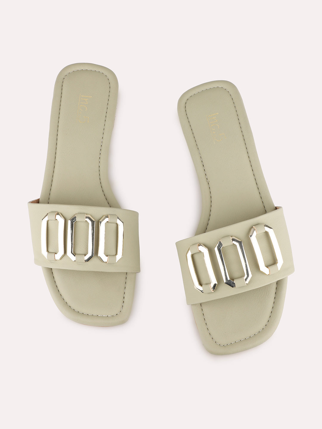 Women Green Casual Solid Open Toe Flats Slip-On Sandals