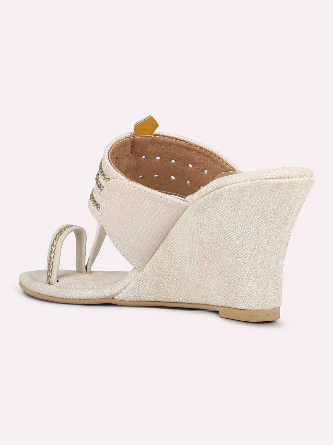 Womens Cream Solid Square Toe Party Wear Wedge Heel Sandals