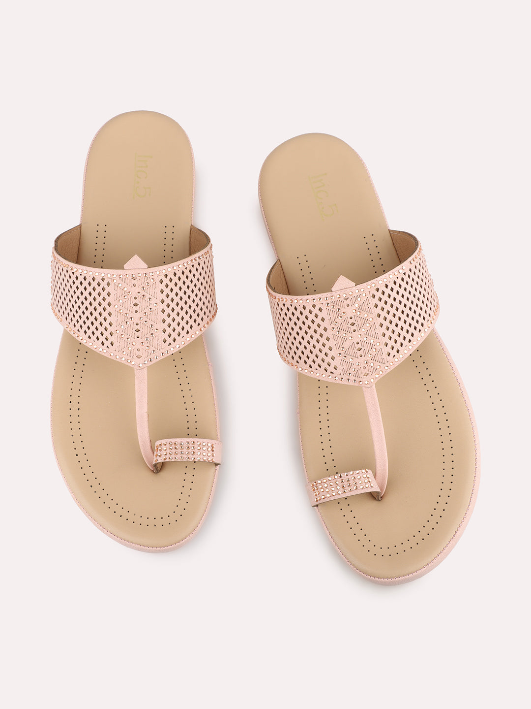 Womens Peach Solid Round Toe Party Wear Flat Slip-on Sandals