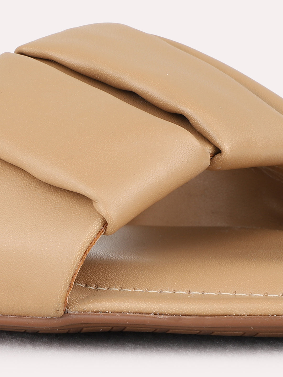 Womens Beige Casual Solid Open Toe Flats