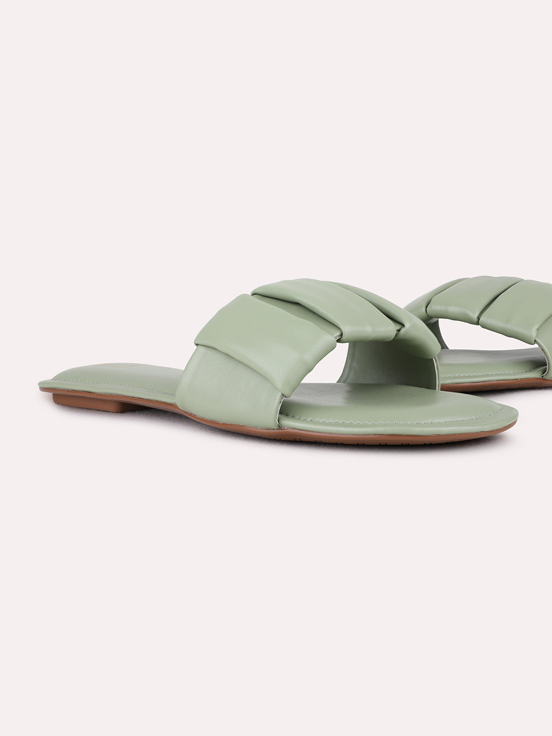 Womens Green Casual Solid Open Toe Flat Sandals