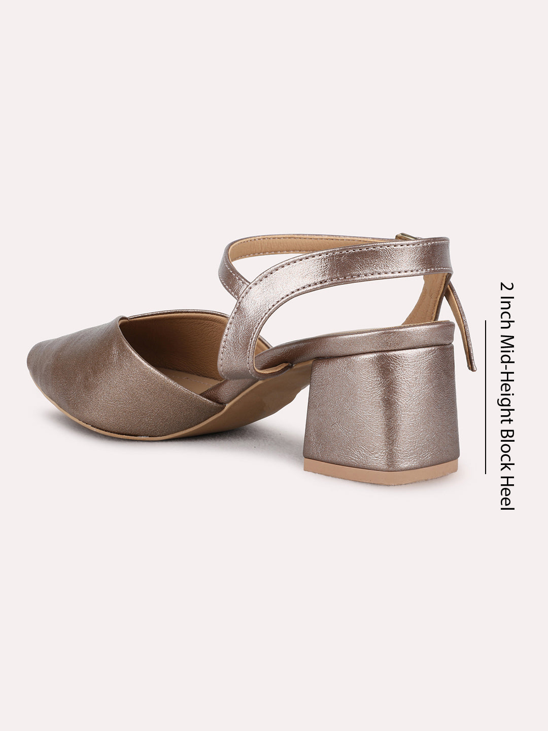 Womens Golden Party Wear Solid Pointed Toe Block Heel Mules