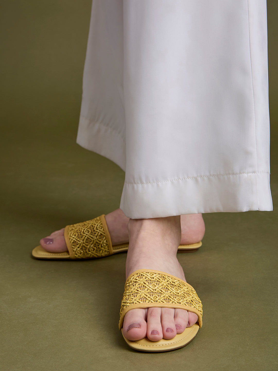 Womens Yellow Casual Solid Open Toe Flat Sandals